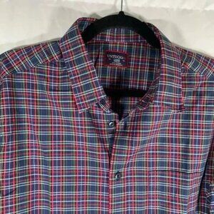 Untuckit Shirt Men's Large Blue Red Plaid Button Down Long Sleeve 100% Cotton